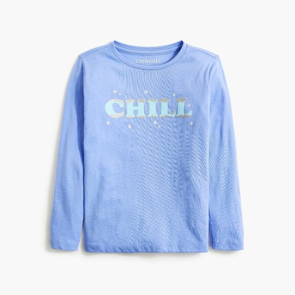 J. Crew Glitter Chill Graphic Tee in Blue XLarge Girls New Womens Long Sleeve - Picture 1 of 6